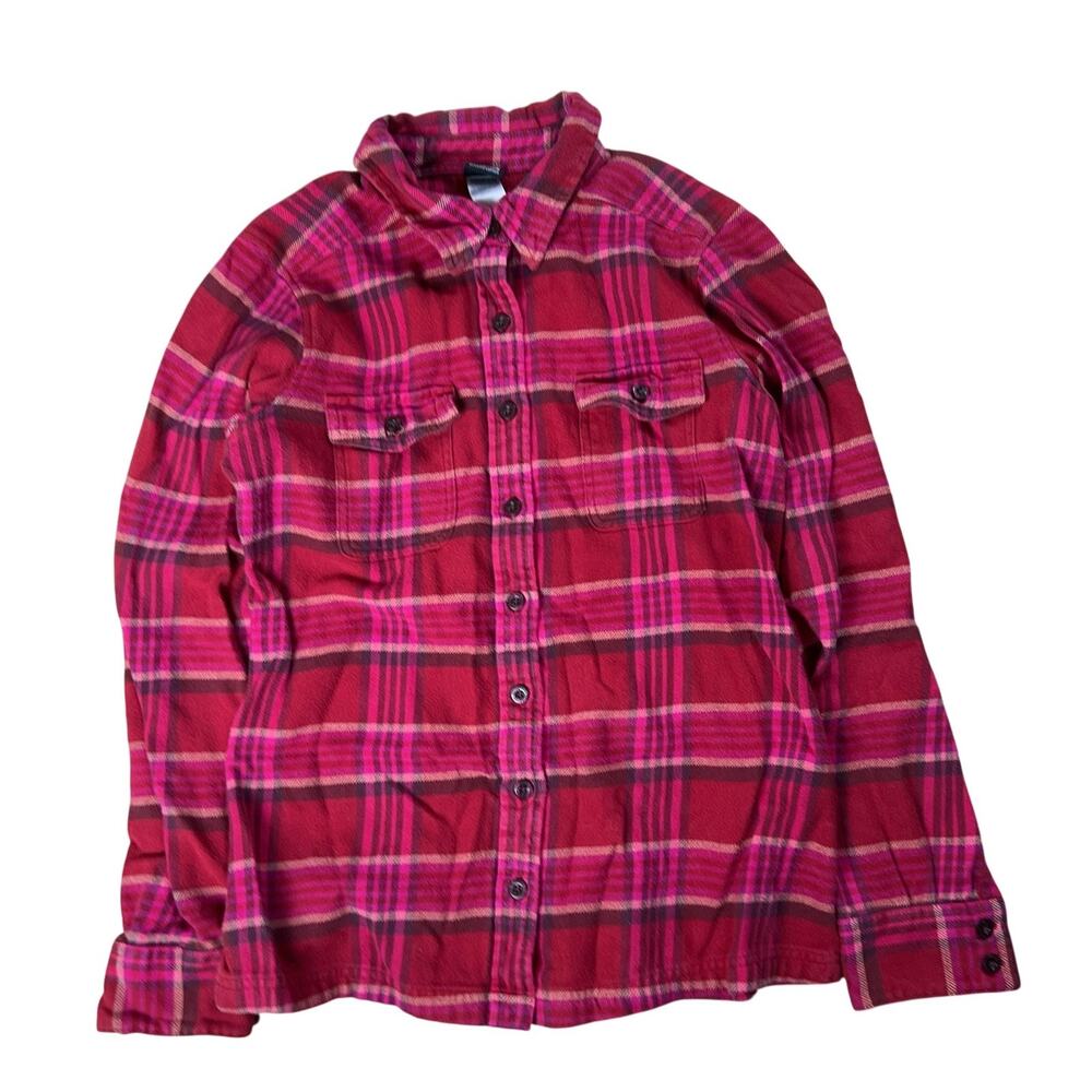 Patagonia Womens 6 Red Pink Plaid Organic Cotton Button Front Flannel Shirt